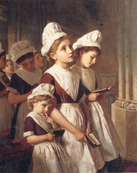 Sophie anderson Foundling Girls in their School Dresses at Prayer in the Chapel Spain oil painting art